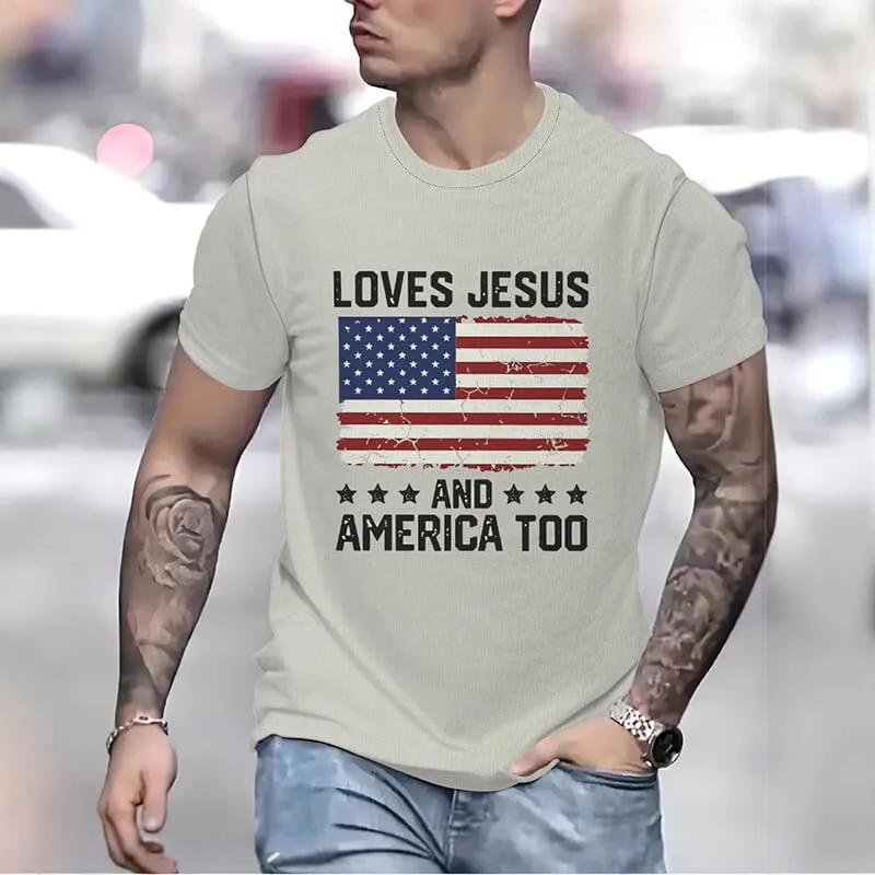 Fashion Loves American Flag Print Crew Neck T-Shirt sold by GTHIC