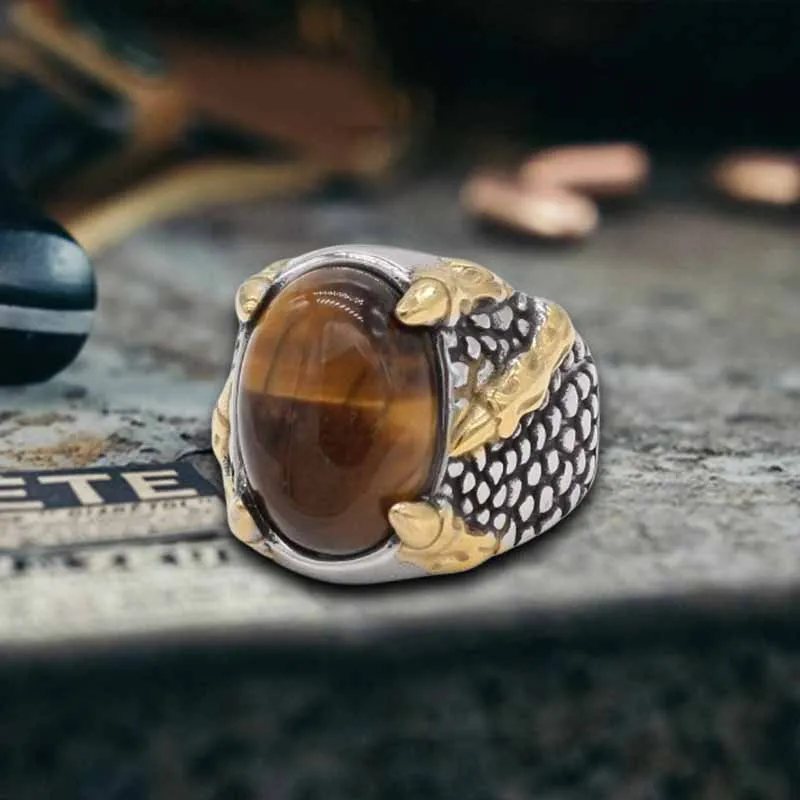 Dragon Claw Tiger Eye Stone Stainless Steel Ring sold by GTHIC product image thumbnail 5
