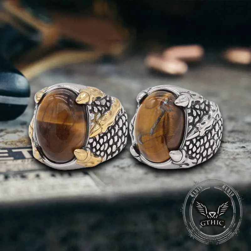 Dragon Claw Tiger Eye Stone Stainless Steel Ring sold by GTHIC