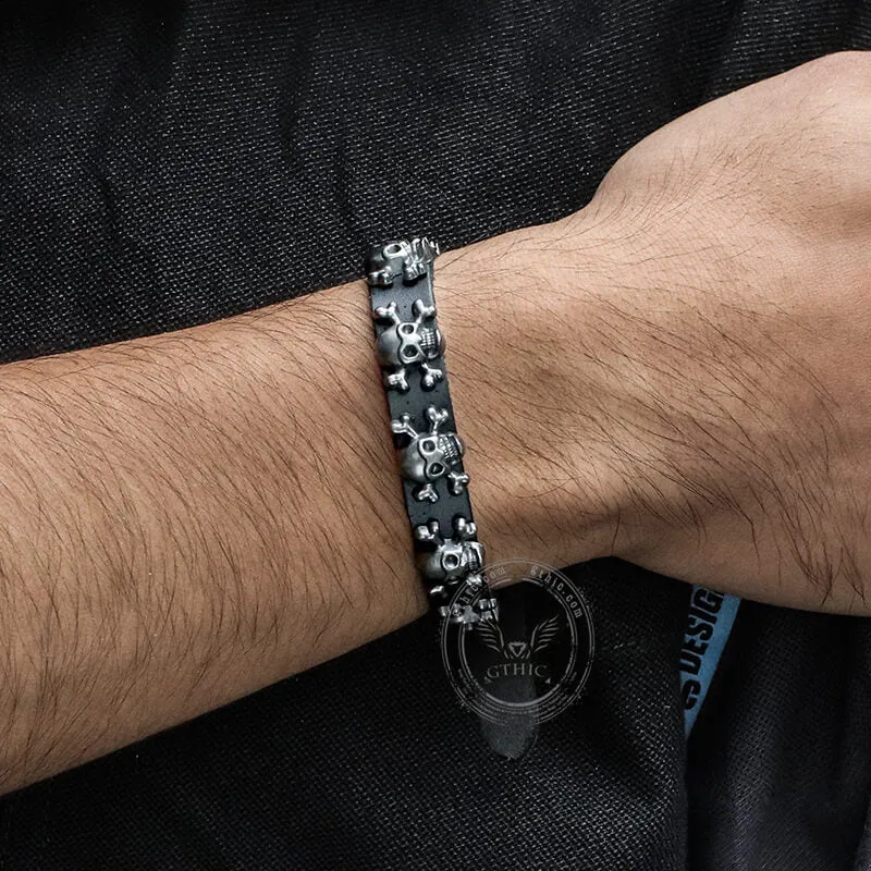Skull Alloy Leather Punk Bracelet sold by GTHIC product image thumbnail 3