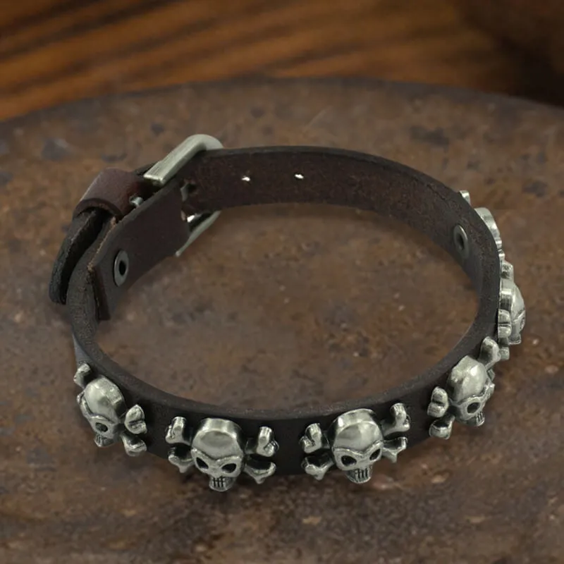 Skull Alloy Leather Punk Bracelet sold by GTHIC product image thumbnail 4