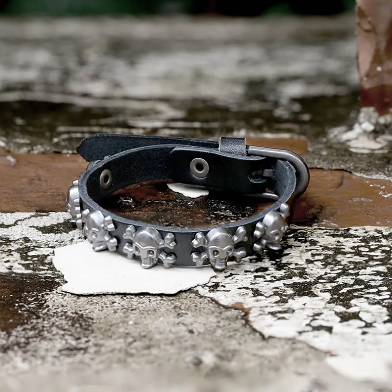 Skull Alloy Leather Punk Bracelet sold by GTHIC
