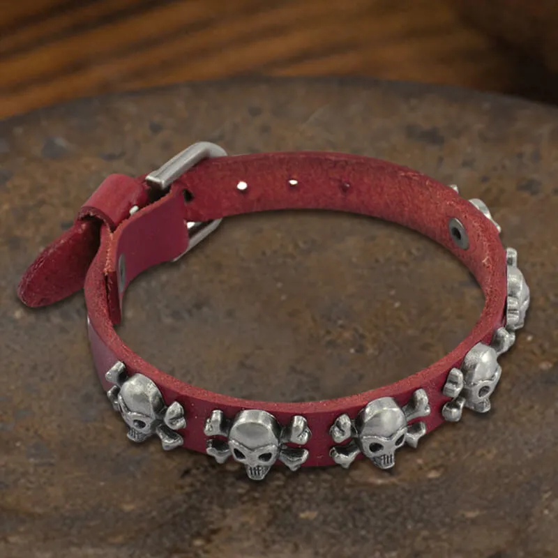 Skull Alloy Leather Punk Bracelet sold by GTHIC product image thumbnail 2