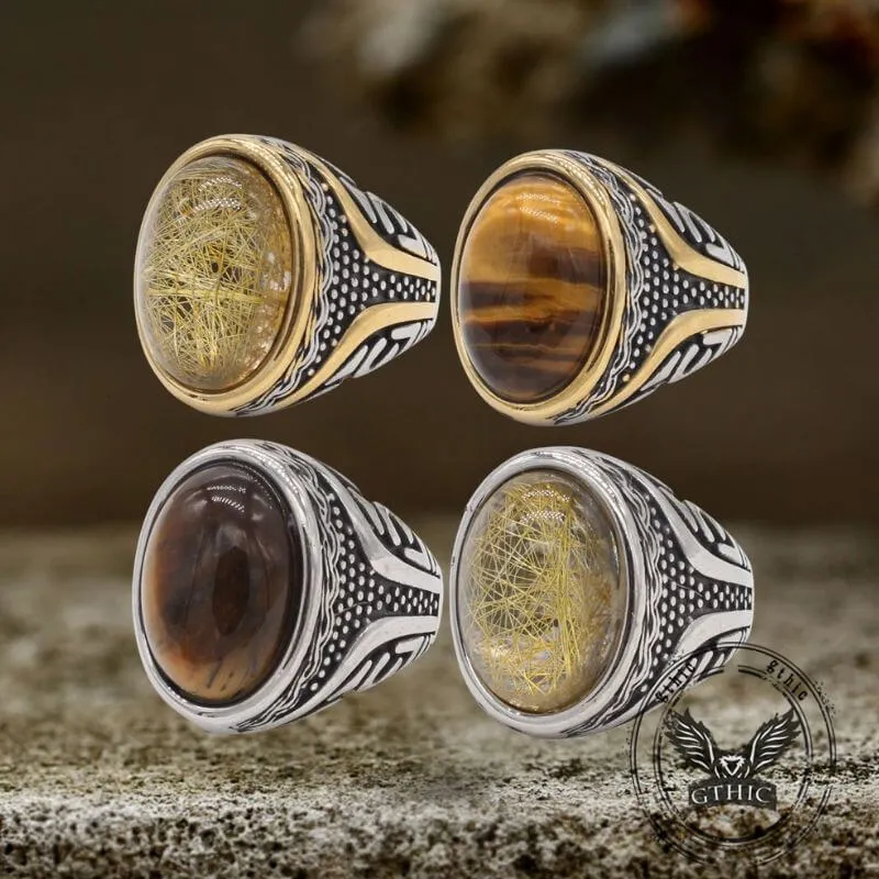 Vintage Textured Gemstone Stainless Steel Ring sold by GTHIC
