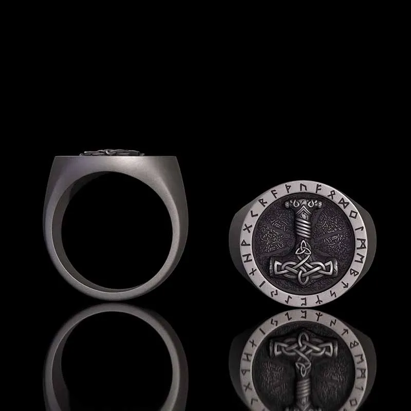 Celtic Knot Thor's Hammer Rune Sterling Silver Ring sold by GTHIC