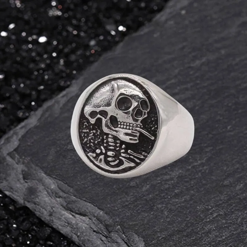 Gothic Smoking Skull Men Stainless Steel Ring sold by GTHIC