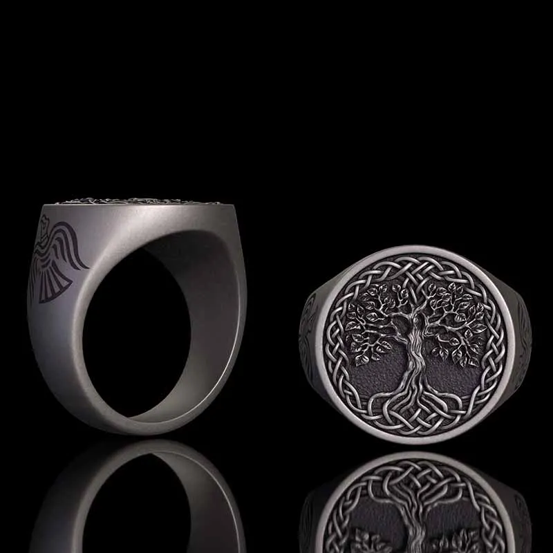 Tree of Life Viking Raven Sterling Silver Ring sold by GTHIC