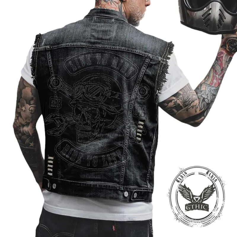 Punk Motorcycle Skull Print Lapel Denim Vest sold by GTHIC product image thumbnail 4