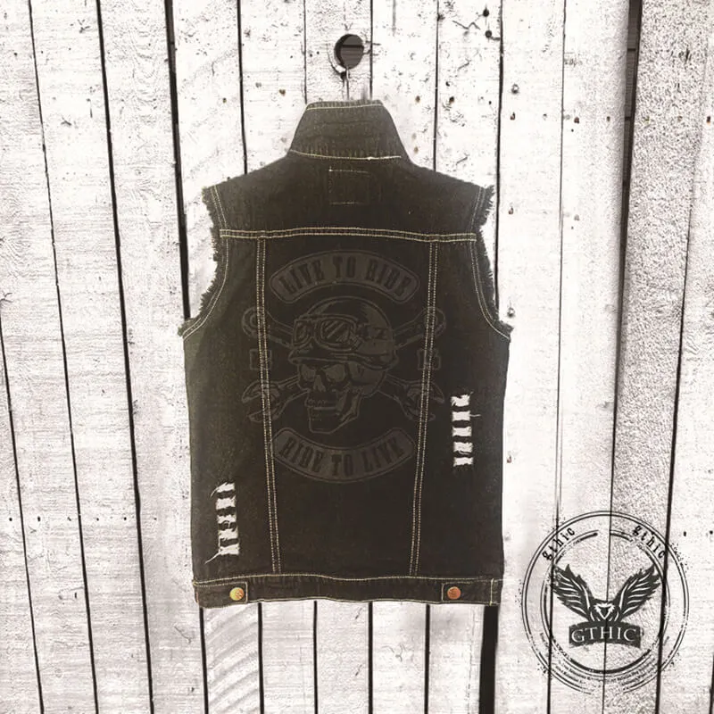 Punk Motorcycle Skull Print Lapel Denim Vest sold by GTHIC product image thumbnail 3