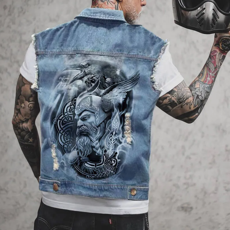 Fashion Viking Print Lapel Ripped Denim Vest sold by GTHIC product image thumbnail 2