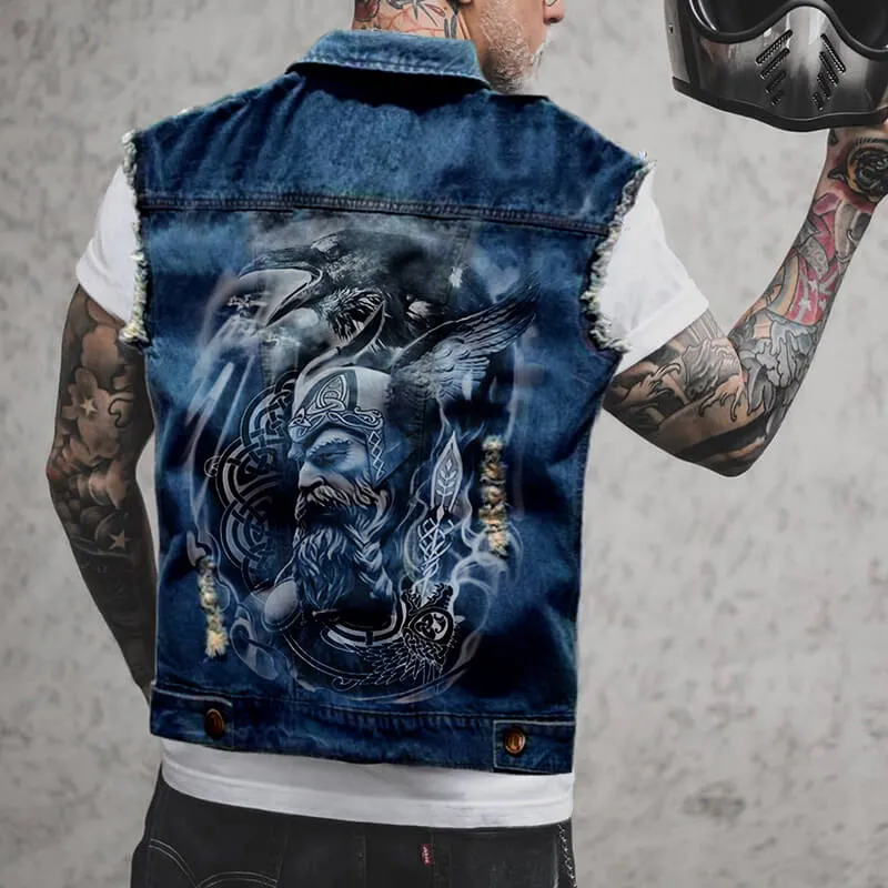 Fashion Viking Print Lapel Ripped Denim Vest sold by GTHIC product image thumbnail 3