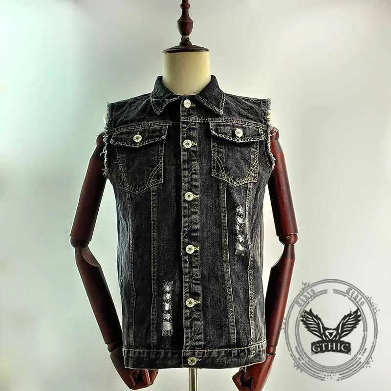 Punk Ride Forever Motorcycle Skull Print Denim Vest sold by GTHIC product image thumbnail 4