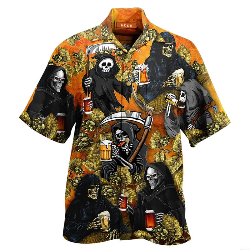 Hawaii Drink Beer Polyester Skull Shirt sold by GTHIC