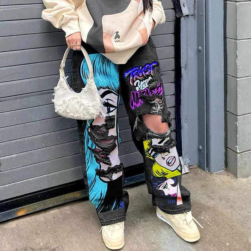 Personalized Y2K Colorful Hair Girl Print Ripped Jeans sold by GTHIC product image thumbnail 3