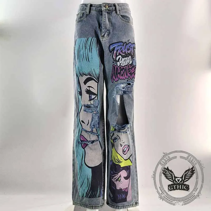 Personalized Y2K Colorful Hair Girl Print Ripped Jeans sold by GTHIC product image thumbnail 4