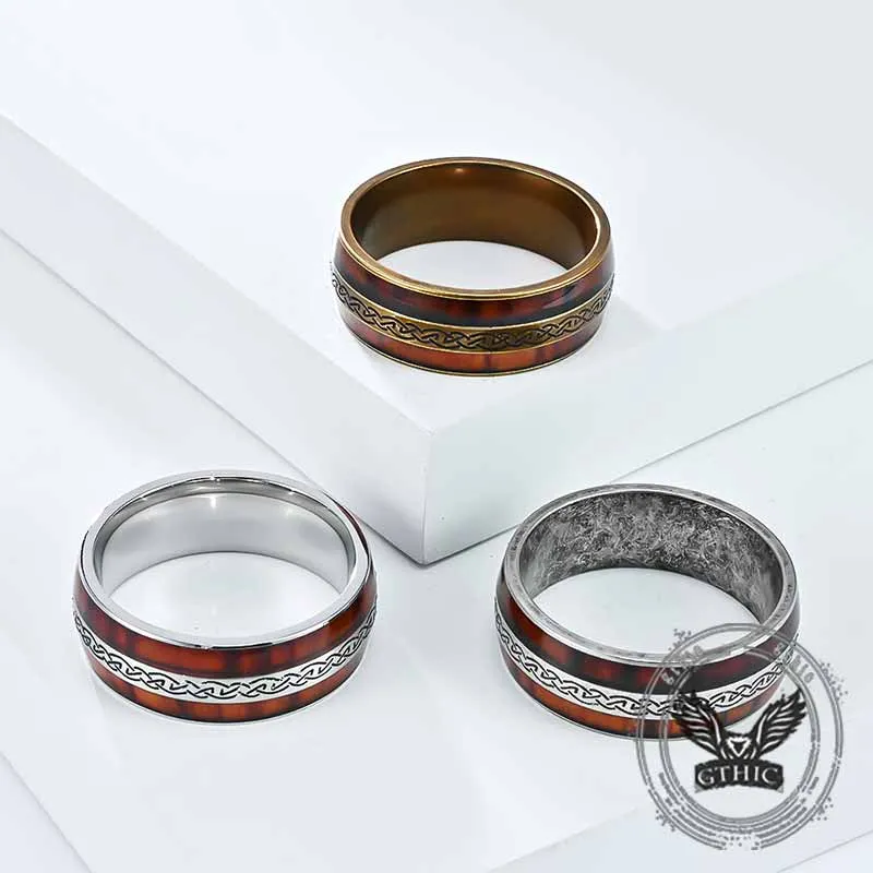 Nordic Celtic Knot Wood Grain Stainless Steel Ring sold by GTHIC