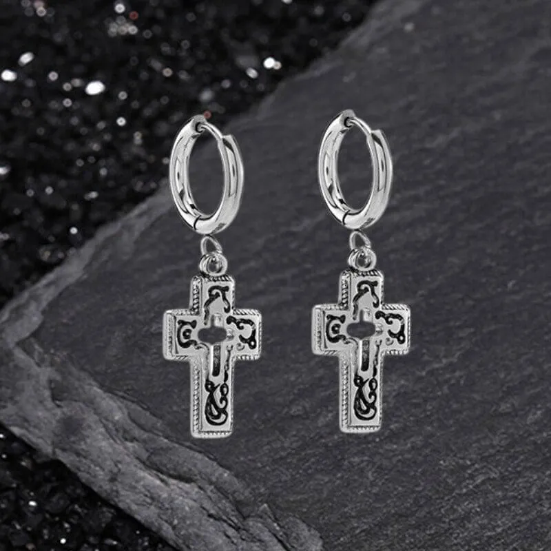 Vintage Hollow Cross Stainless Steel Drop Earrings sold by GTHIC