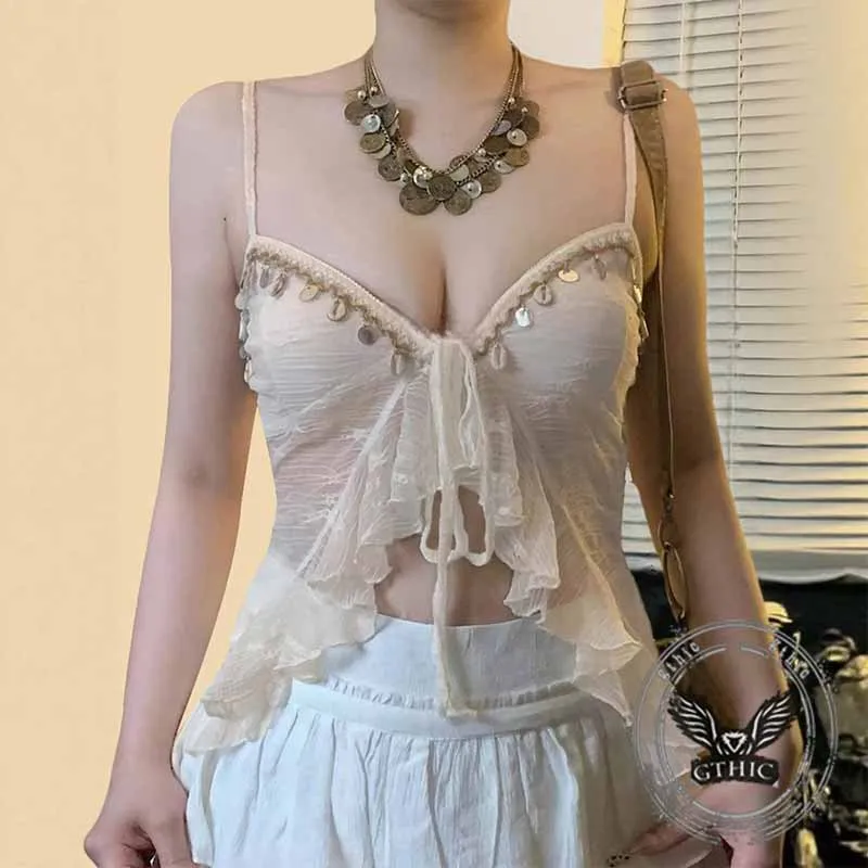 Sexy Shell Tassel V-Neck See-Through Camisole sold by GTHIC
