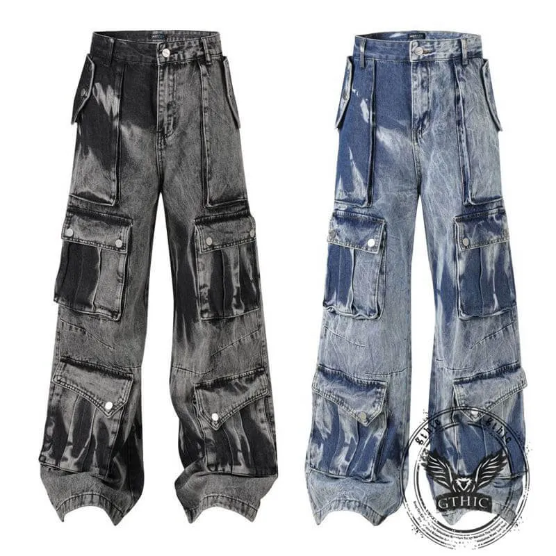 American Retro Tie-Dye Large Pocket Wide-Leg Jeans sold by GTHIC