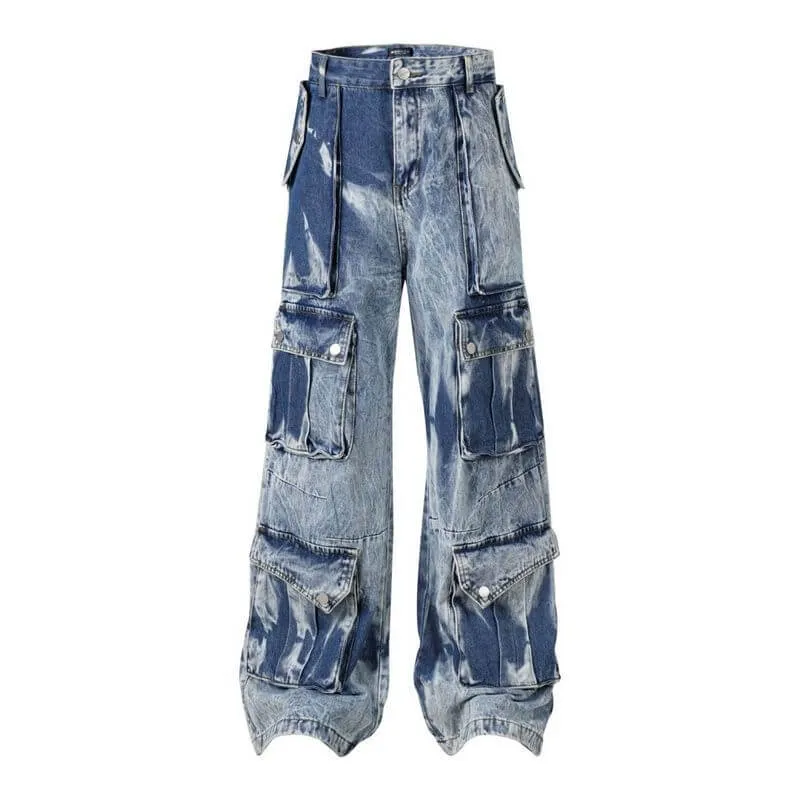 American Retro Tie-Dye Large Pocket Wide-Leg Jeans sold by GTHIC product image thumbnail 2