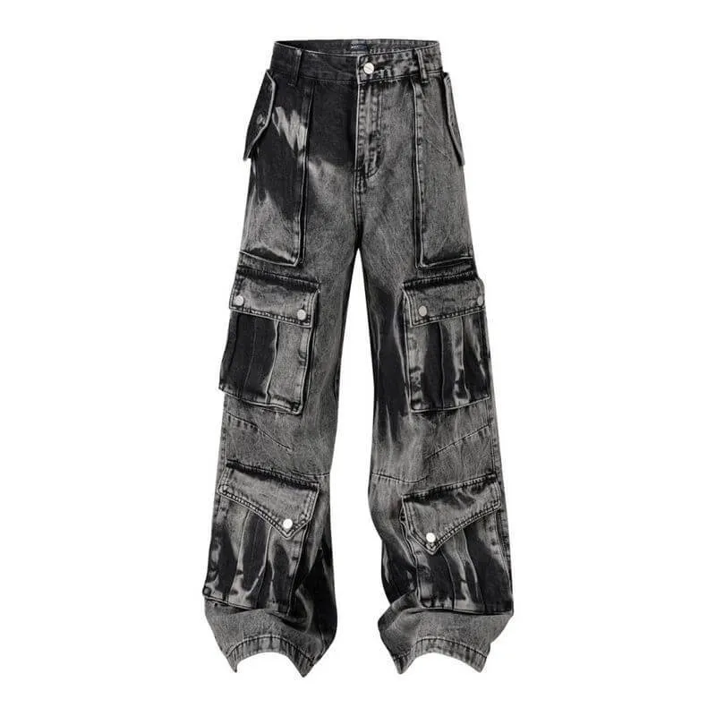 American Retro Tie-Dye Large Pocket Wide-Leg Jeans sold by GTHIC product image thumbnail 3