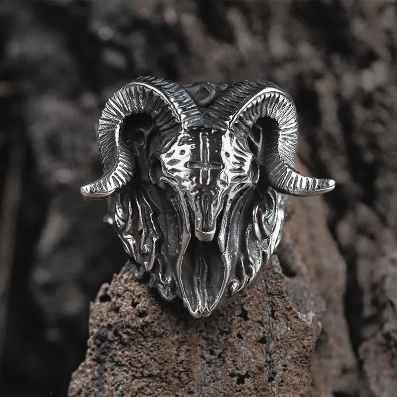 The Devil Satan Stainless Steel Skull Ring sold by GTHIC