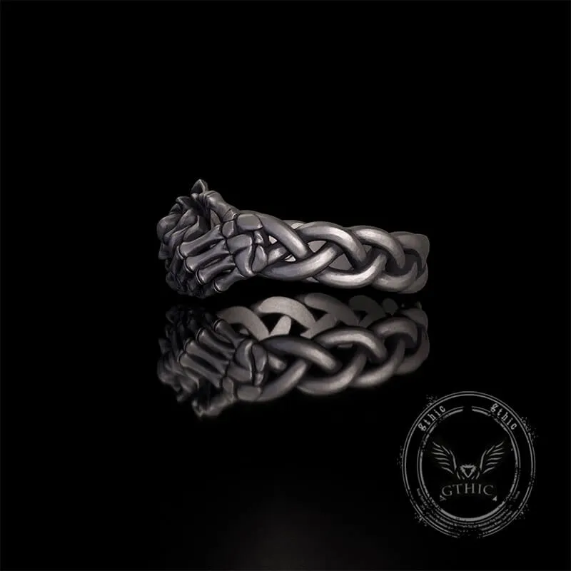 Gothic Skull Hand Holding Rose Sterling Silver Ring sold by GTHIC product image thumbnail 4