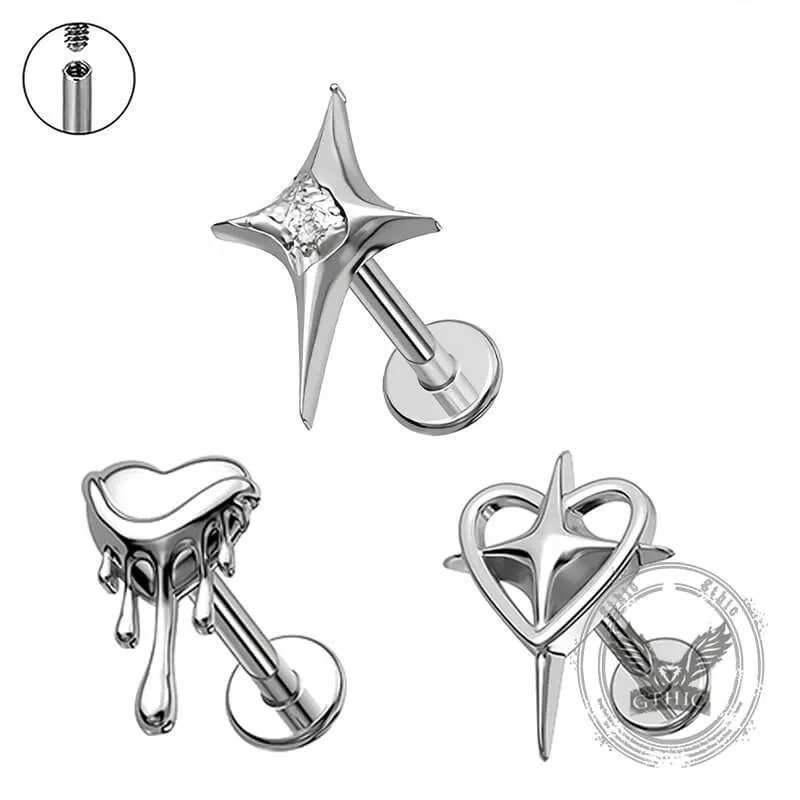 Star Heart Zircon G23 Titanium Alloy Lip Stud Ear Bone Studs made by GTHIC