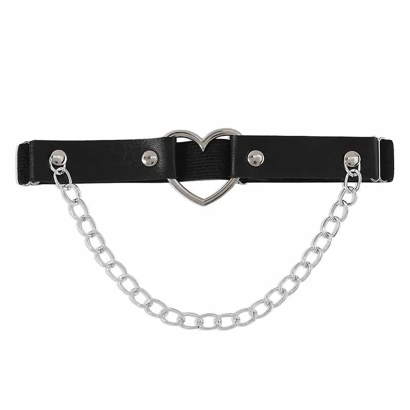 Dark Punk Love Chain Rivet PU Leather Leg Ring made by GTHIC