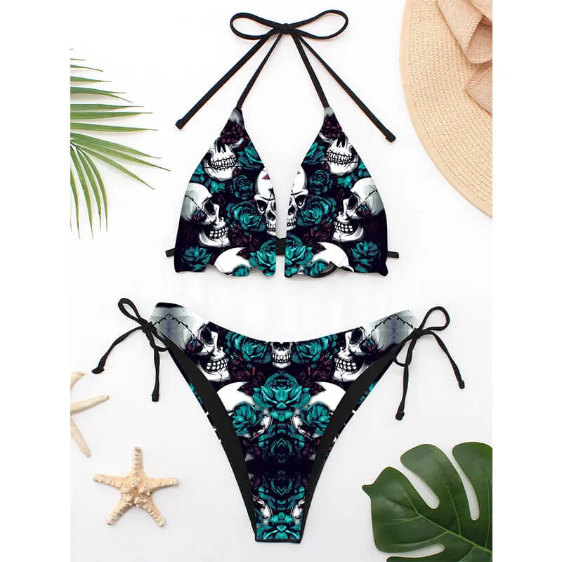 Gothic Skull Rose Print Bikini Set sold by GTHIC