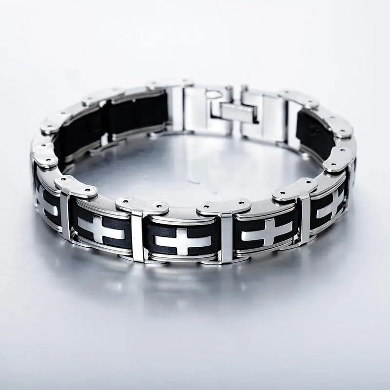 Classic Cross Stainless Steel Silicone Bracelet sold by GTHIC