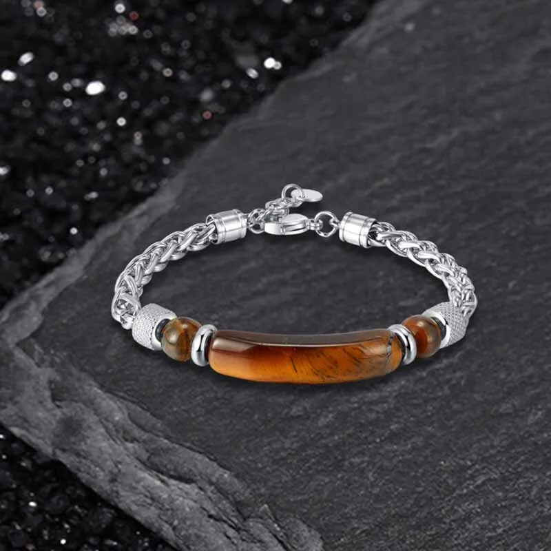 Vintage Splicing Tiger Eye Stainless Steel Bracelet sold by GTHIC product image thumbnail 4