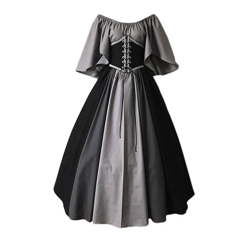 Retro Contrast Color Stitching Flying Sleeves Lace-Up Dress sold by GTHIC product image thumbnail 4