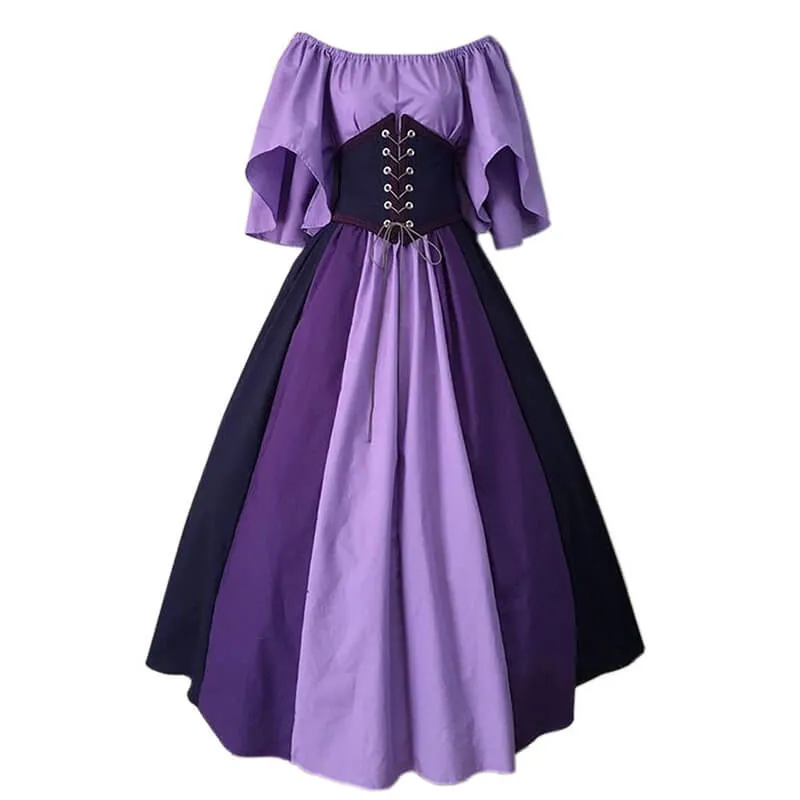 Retro Contrast Color Stitching Flying Sleeves Lace-Up Dress sold by GTHIC product image thumbnail 5