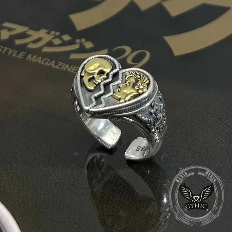 Vintage Cracked Heart Skull Sterling Silver Open Ring sold by GTHIC
