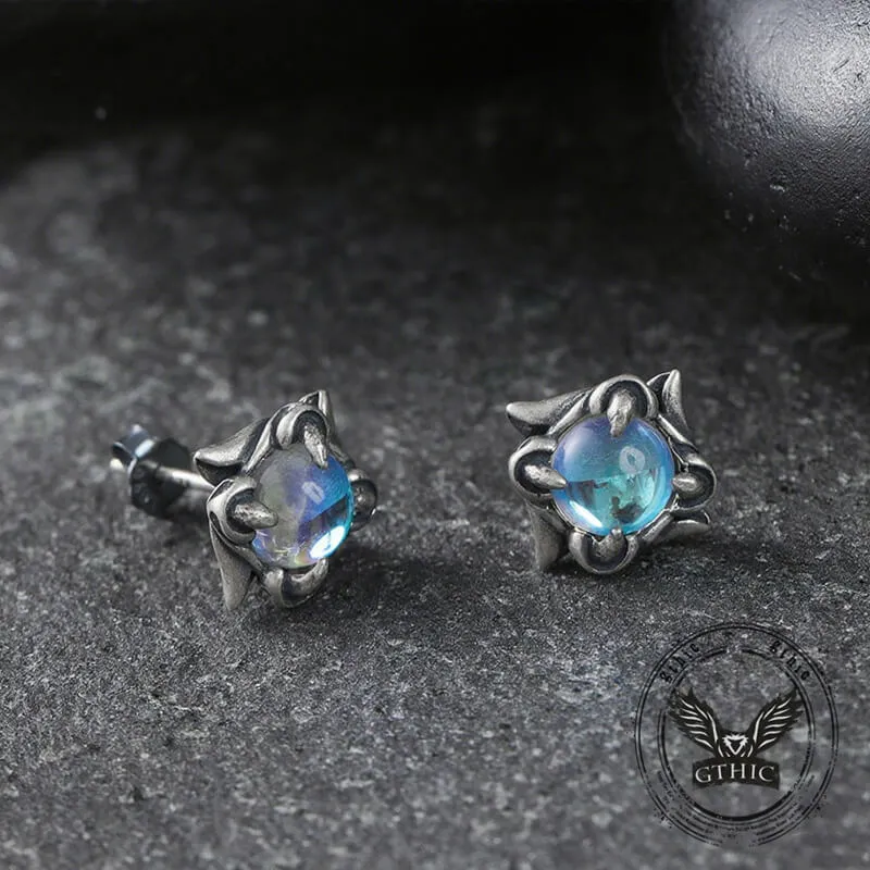 Vintage Gemstone Eye Devil's Claw Sterling Silver Earrings sold by GTHIC