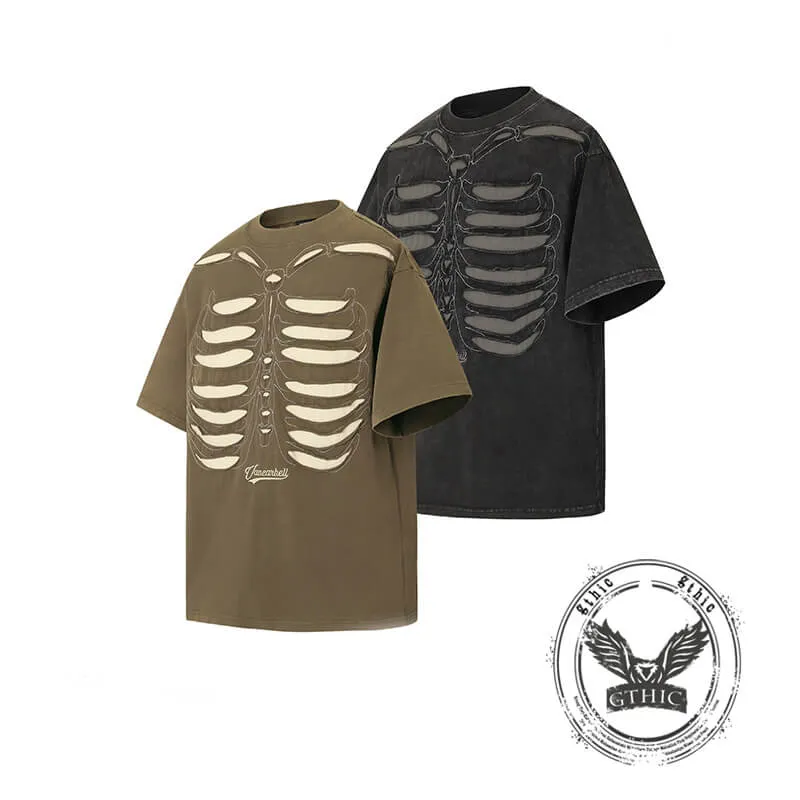 Skeleton Pattern Vintage Washed Cotton T-Shirt sold by GTHIC