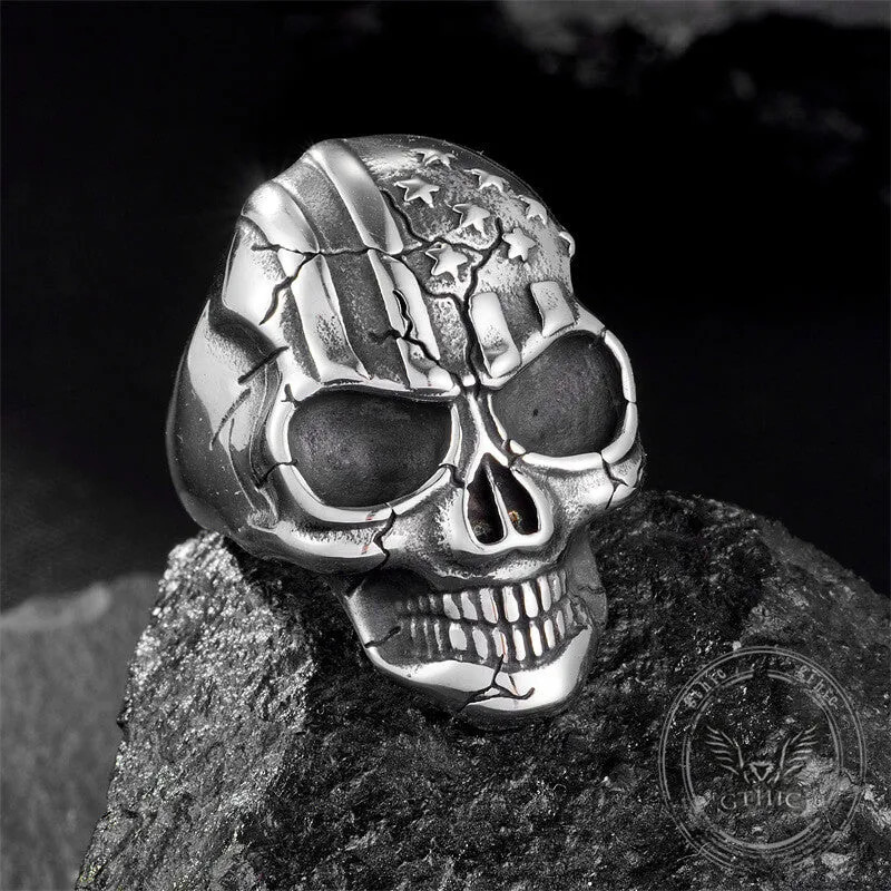 Gothic American Flag Skull Domineering Stainless Steel Ring sold by GTHIC