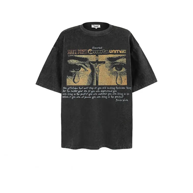 Crucifixion of Jesus Print Vintage Washed Cotton T-shirt sold by GTHIC