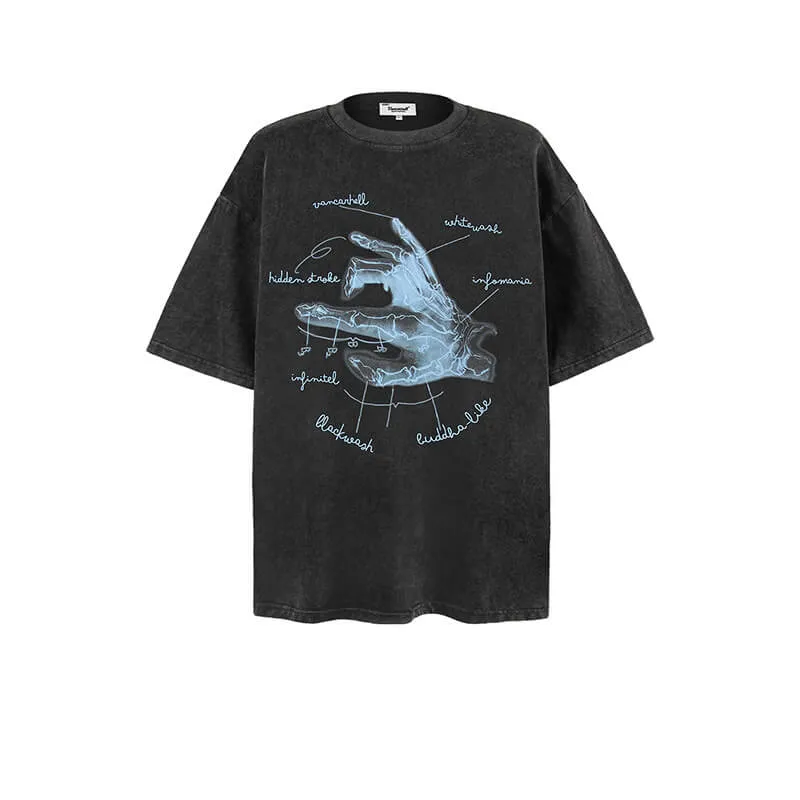 Skeleton Hands Grotesque Print Washed Cotton T-shirt sold by GTHIC