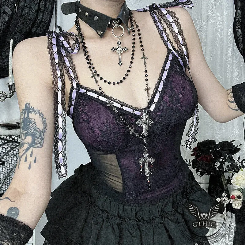 Cross Lace Slim Back See-through Gothic Suspender sold by GTHIC