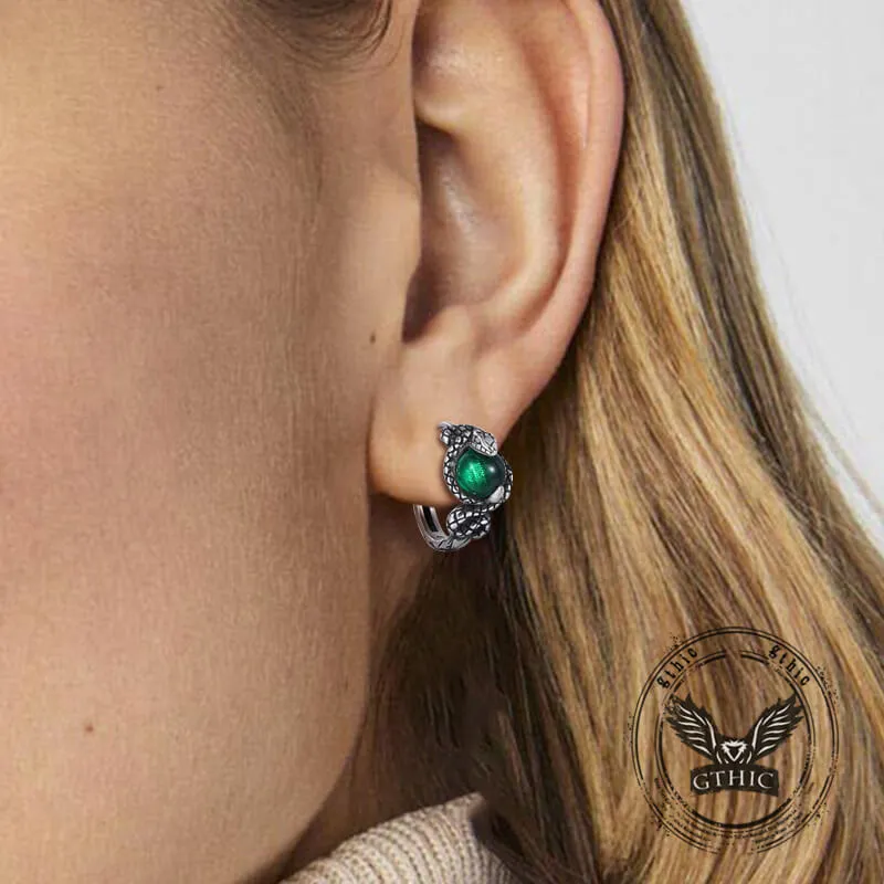 Slytherin Snake Gemstone Sterling Silver Hoop Earrings sold by GTHIC product image thumbnail 4