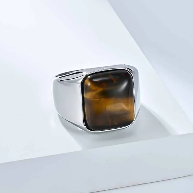 Square Tiger Eye Stone Stainless Steel Ring sold by GTHIC product image thumbnail 4