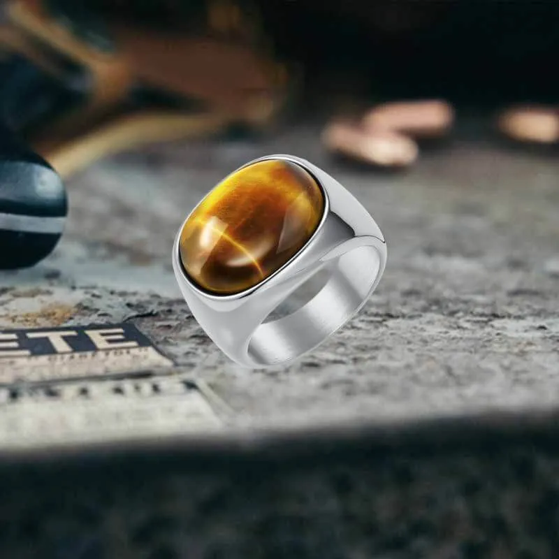 Simple Oval Tiger Eye Stone Stainless Steel Ring sold by GTHIC product image thumbnail 5