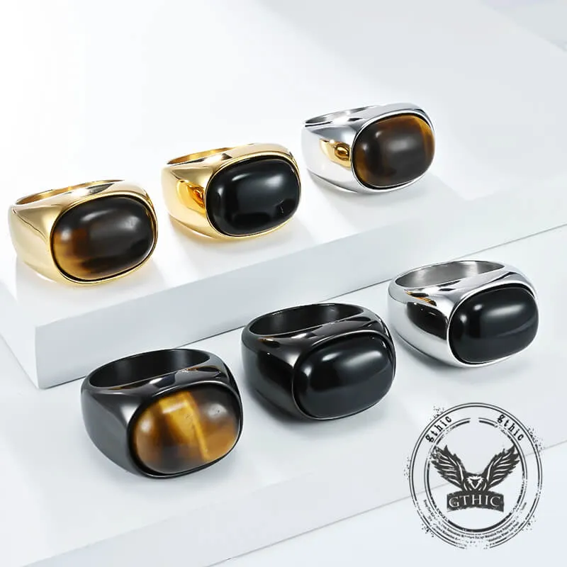 Simple Oval Tiger Eye Stone Stainless Steel Ring sold by GTHIC