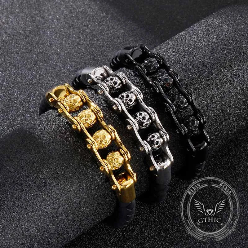 Punk Rotating Skull Stainless Steel Leather Bracelet sold by GTHIC