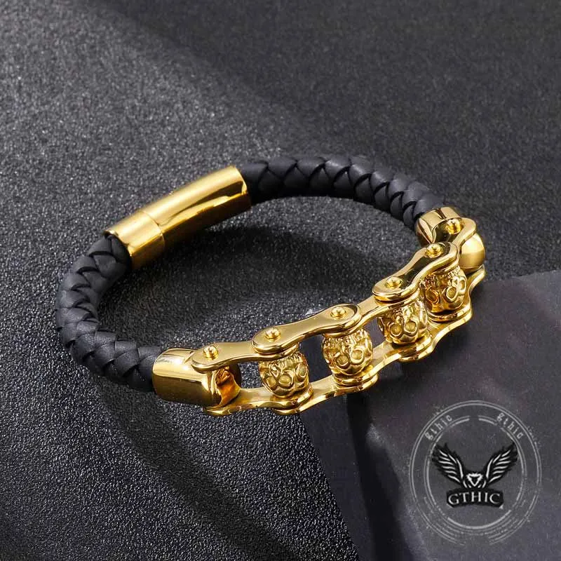 Punk Rotating Skull Stainless Steel Leather Bracelet sold by GTHIC product image thumbnail 5