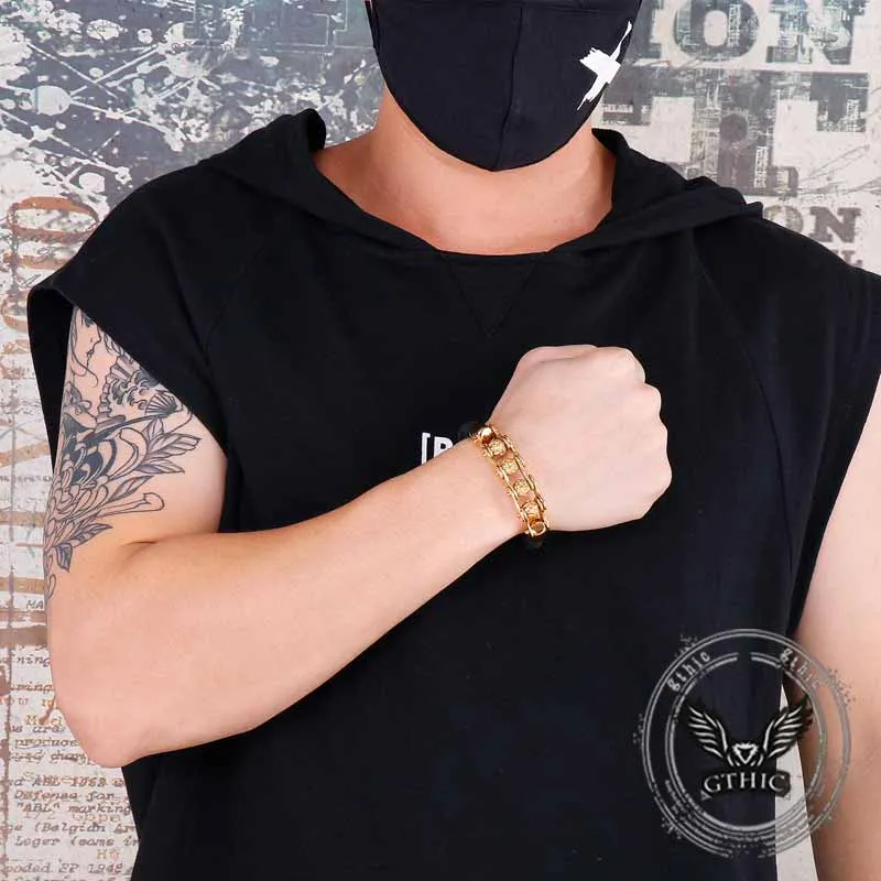 Punk Rotating Skull Stainless Steel Leather Bracelet sold by GTHIC product image thumbnail 2