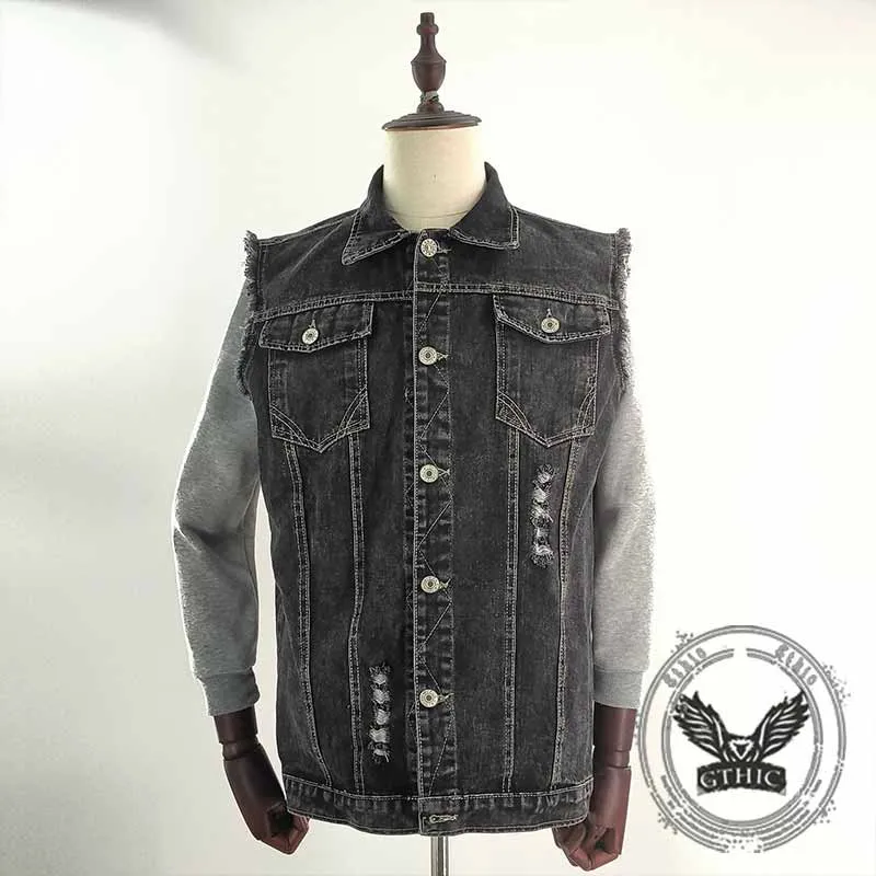 Punk Live To Ride Rose Skull Print Denim Vest sold by GTHIC product image thumbnail 3