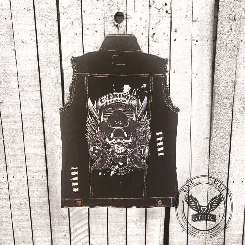 Punk Fierce Soldier Skull Print Denim Vest sold by GTHIC product image thumbnail 3